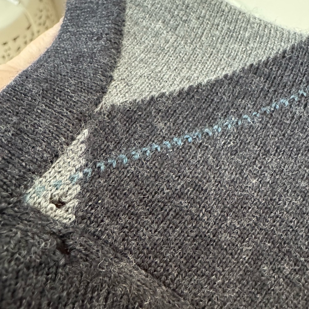 Garret Scott V-Neck Merino Wool Sweater - Black and Gray Argyle - Picture 6 of 6